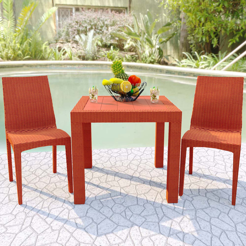 Chaise de patio d'extérieur empilable Quade, Orange, Ensemble de 2