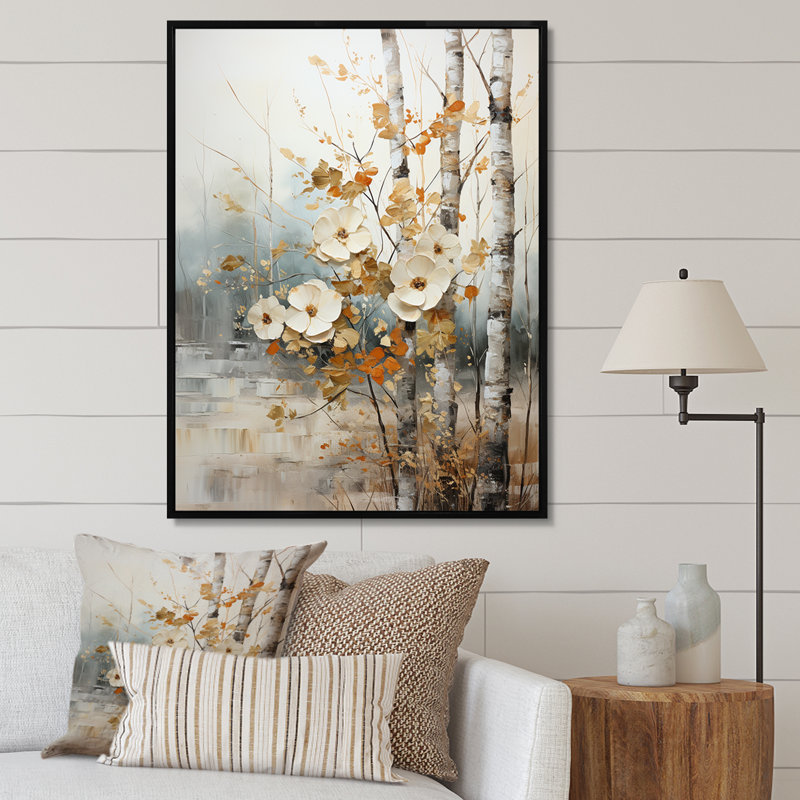 «Lorens White and Grey Brich Woods Collage II», reproduction sur toile, H 20 po x l 12 po x P 1 po, Cadre flottant noir