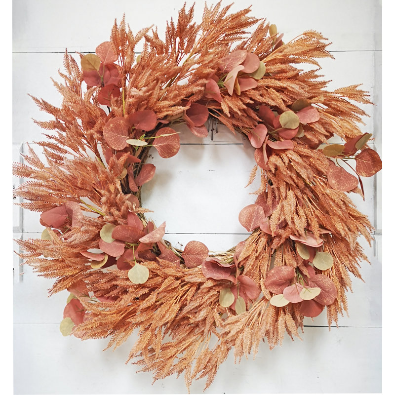 Silk and Plastic Wreath, 26'' W x 28'' H x 5'' D, Brown