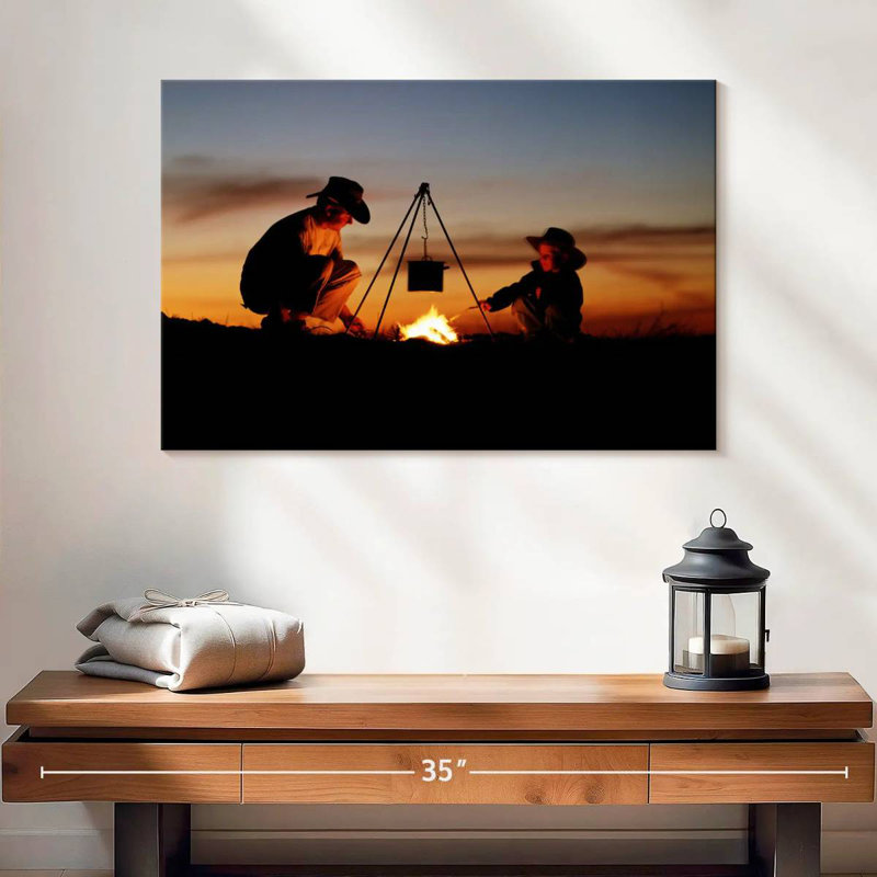 Father And Son Camping, 16" H x 24" W