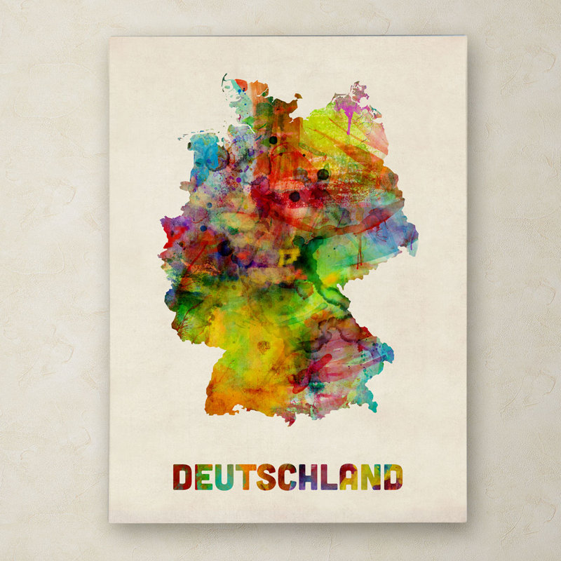 « germany aquarelle map » par michael tompsett, impression sur toile tendue, H 19 po x l 14 po x P 2 po