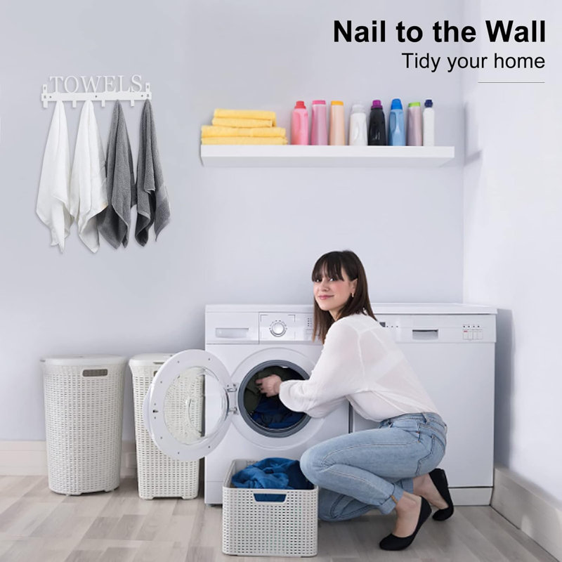 Crochets au-dessus de la porte avec 8 crochets, porte-serviettes robuste pour la cuisine de la chambre à coucher, porte-serviettes mural ou à suspendre, acier au manganèse durable, conception peu encombrante