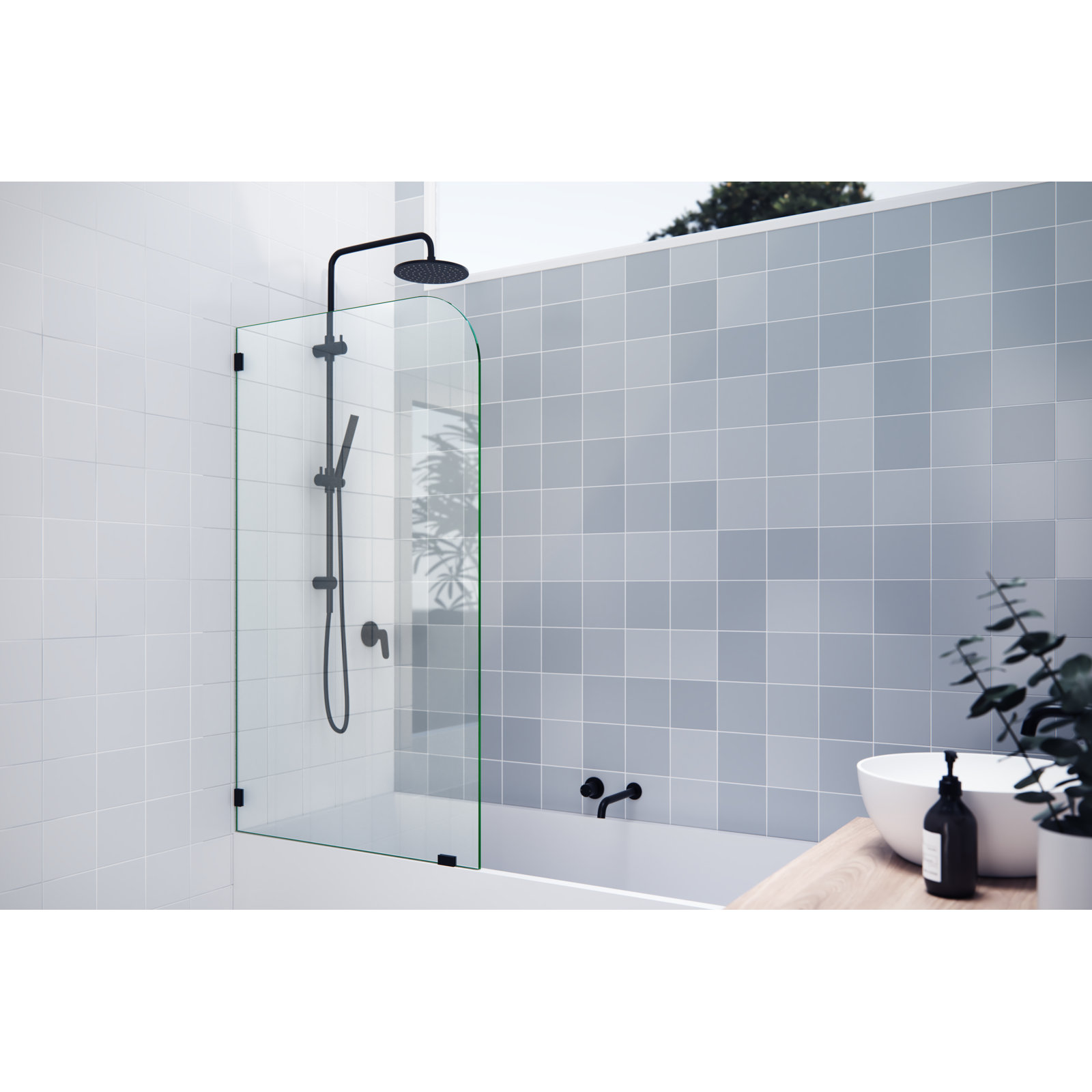 Solaris Frameless Fixed Radius Bath Panel, Matte Black