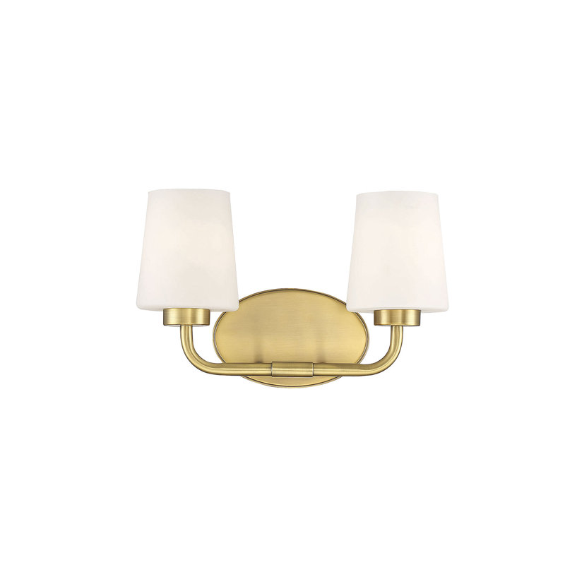 Lark Kline Heritage Brass 2-Light Dimmable Vanity with Etched Opal Shades