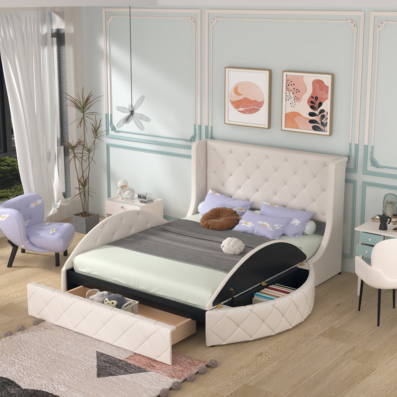 Kiria Upholstered Bed, Beige