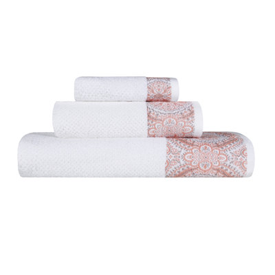 Ludwicka Medallion Cotton Jacquard Textured Soft Absorbent 3 Piece Assorted Bathroom Towel Set
