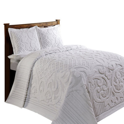 Ashton Chenille Bedspread Full/Double Size, 100% Cotton Floral Medallion Coverlet, Traditional Textured Heirloom Bedding, Soft Breathable All-Season Comfort, OEKO-TEX Certified, Machine Washable, White