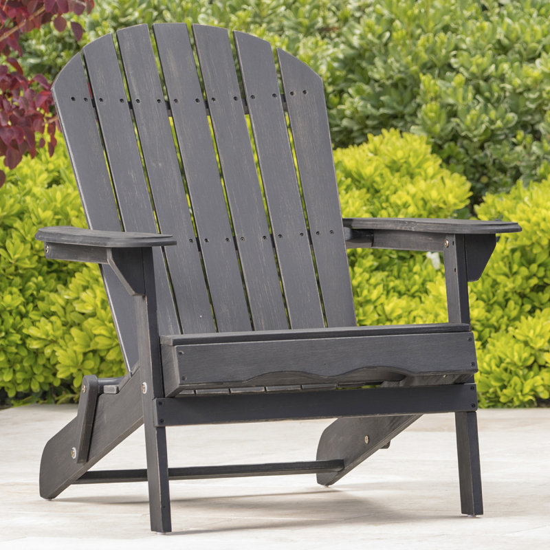 Chaise pliante d'extérieur gris foncé en bois, sensation pliable rustique, Gris foncé