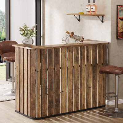 63-Inch Home Bar Unit Wine Bar Table for Home Pub, Bistro, Rustic Brown by Ivy Bronx