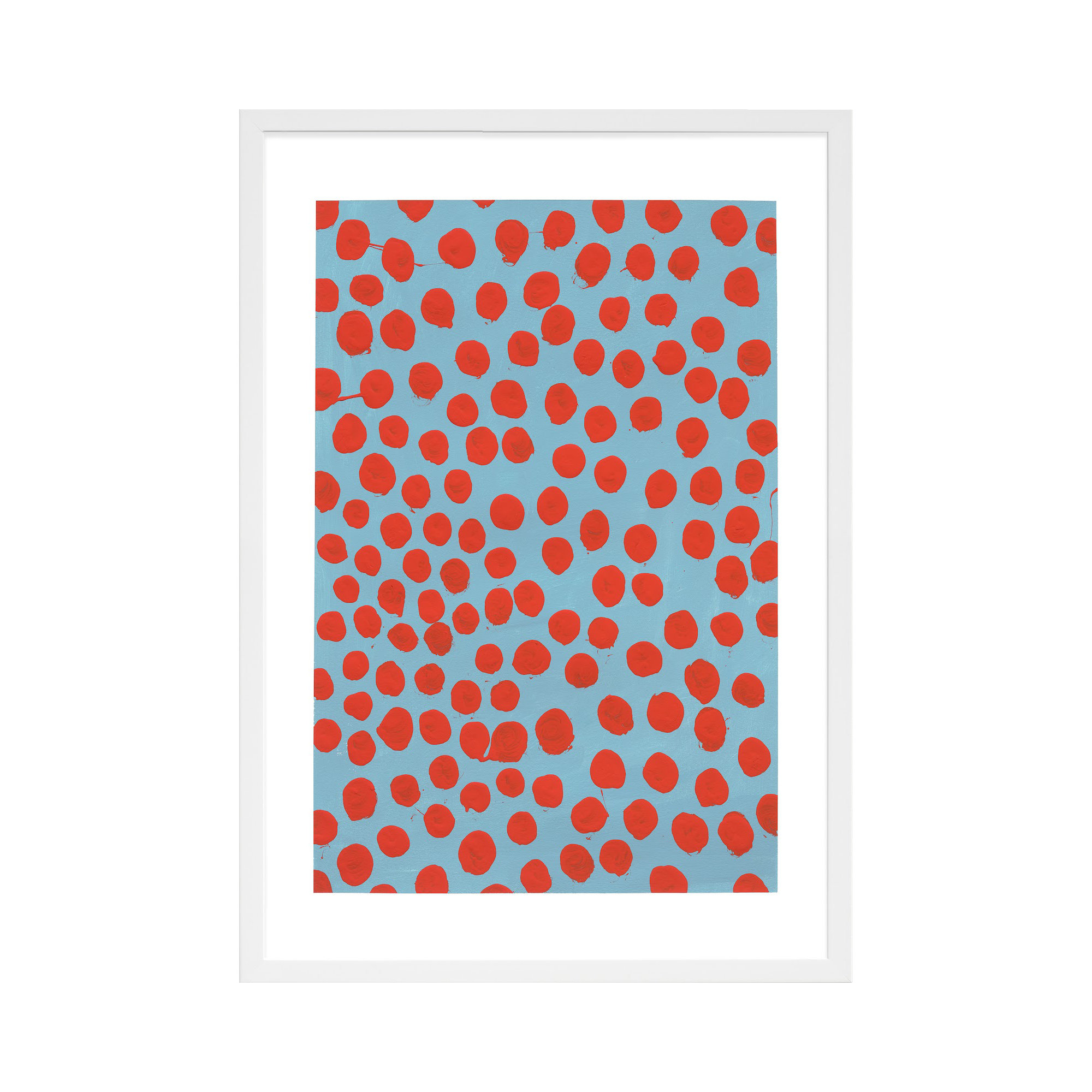 Orient Red On Blue Gray by Michela Sorrentino, 50" H x 35" W x 1.25" D, White