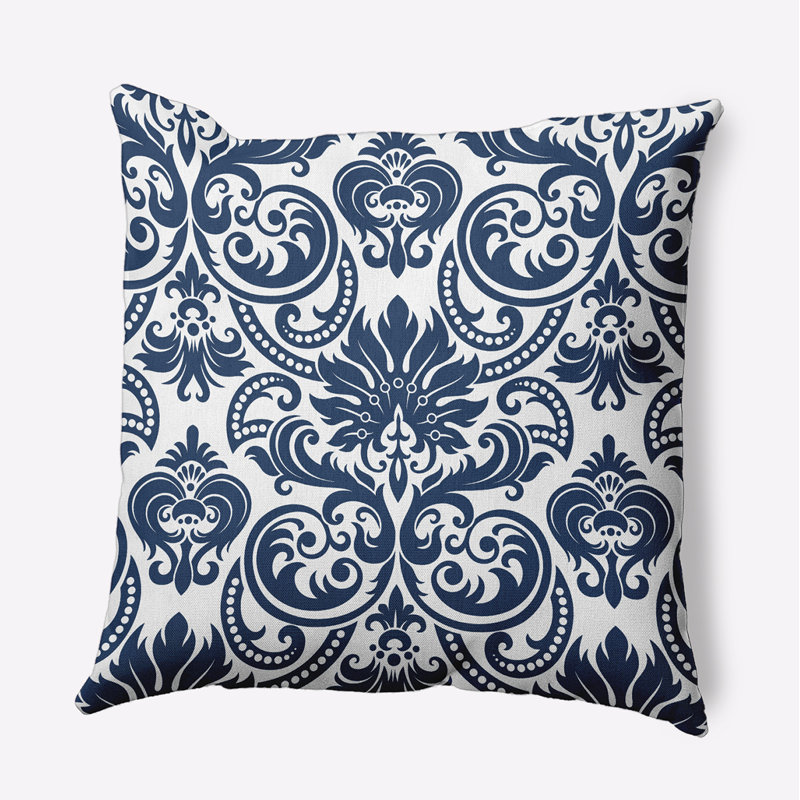 Blue and White Damask Print Square Throw Pillow