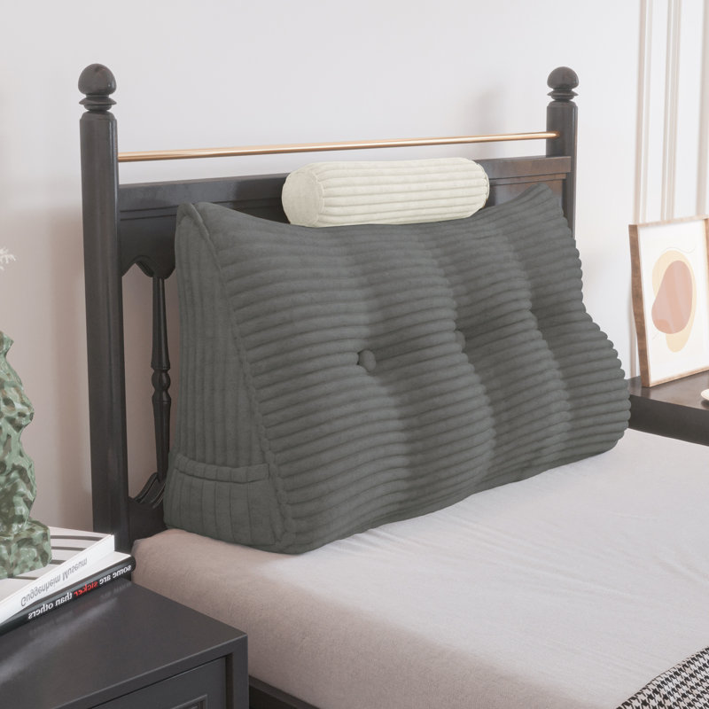 Coussin de lecture de tête de lit avec siège, Lit simple, Gris foncé
