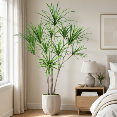 6FT Artificial Dracaena Tree, Faux Tropical Dracaena Plant with Planter, Realistic Fake Greenery Floor Plant for Indoor Home Office Entryway Decor