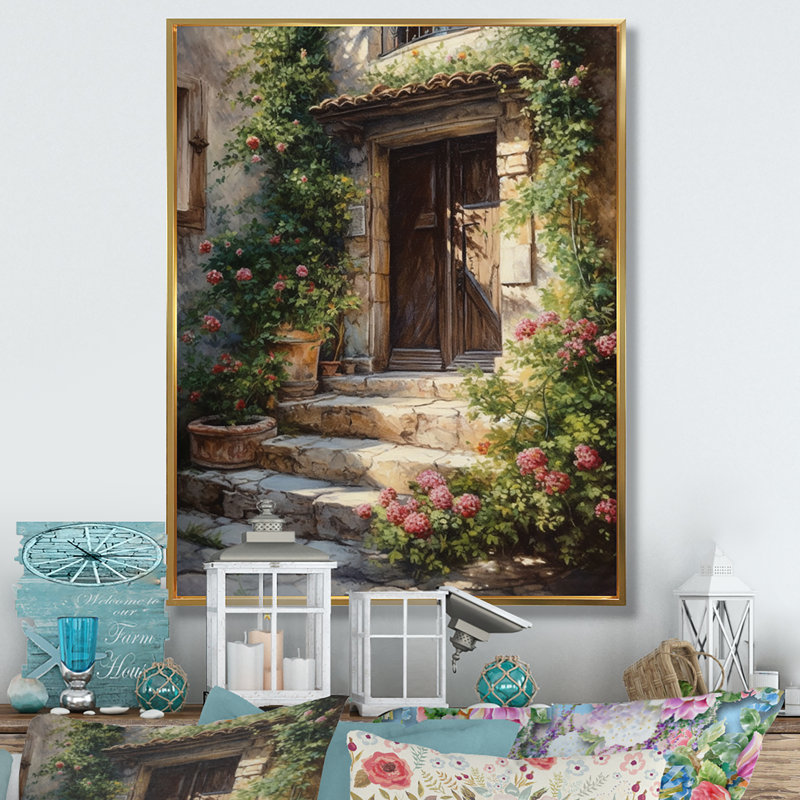Porte de village Ryesha remplie de fleurs II sur toile, H 20 po x l 12 po x P 1 po, Cadre flottant doré