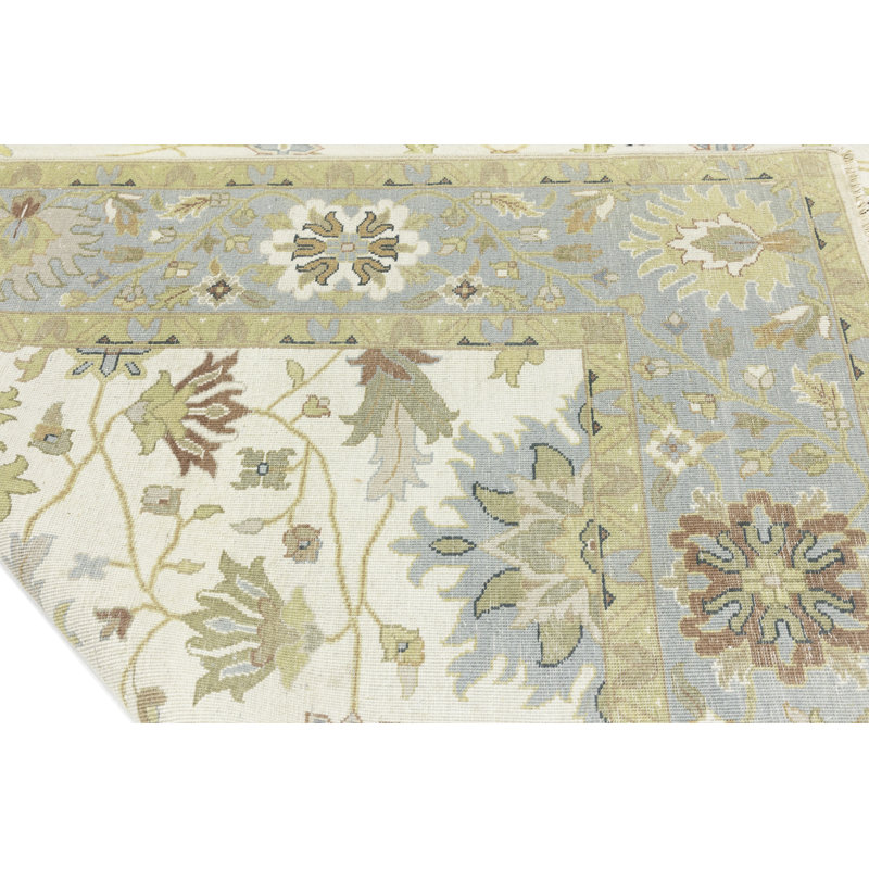 Tapis crème en laine noué à la main floral 9 pi x 12 pi Floral