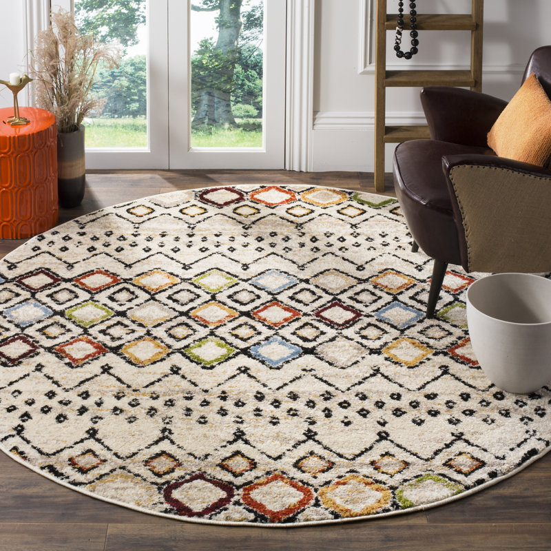 Tapis performance à motif sud-ouest Aird, Rond 6 pi 7 po,   Ivory/Multi