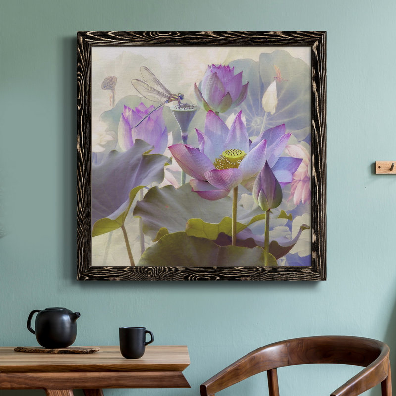 Lotus Sanctuary II - Toile encadrée de qualité supérieure - prête à être accrochée, H 17 po x l 17 po x P 1,5 po, Cadre noir