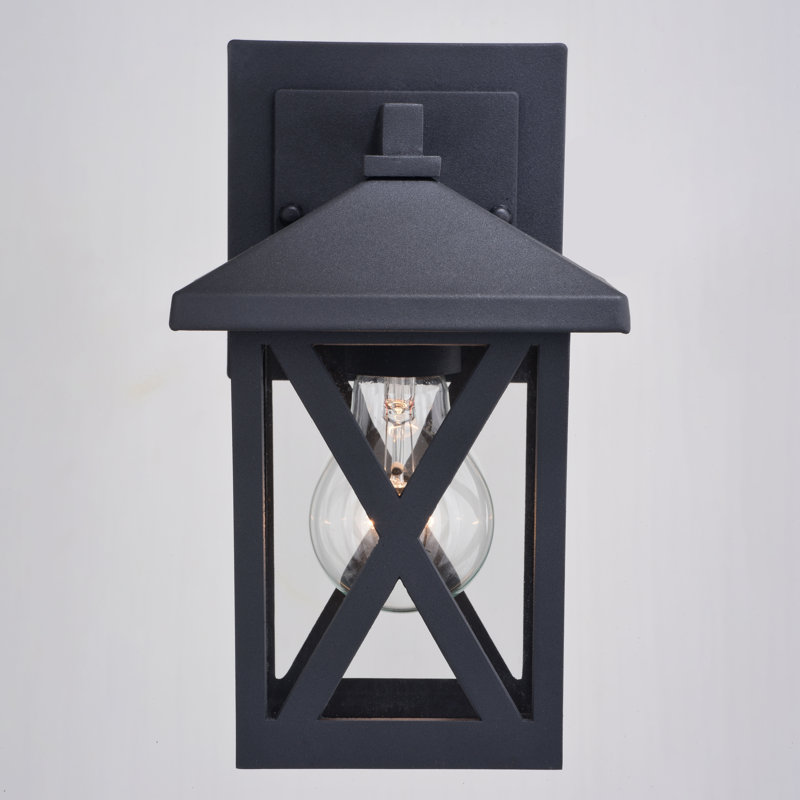 Applique murale d'extérieur noir texturé 1 lumière H 8,75 po Rockford fabriquée en aluminium résistant à la rouille, abat-jour en verre transparent, compatible avec les DEL, à utiliser pour la porte d'entrée de patio ou de garage