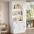 83.4"Tall Bookshelf With 3-Layer LED Lightings, Modern Bookcase With Sliding Doors And Open Shelves,Storage Bookshelf For Living Room,Home Office,White