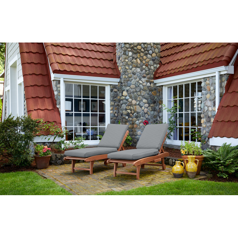 Quilted Patio Chaise Lounge Cushion, Gray, 3" H x 26" W x 80" D