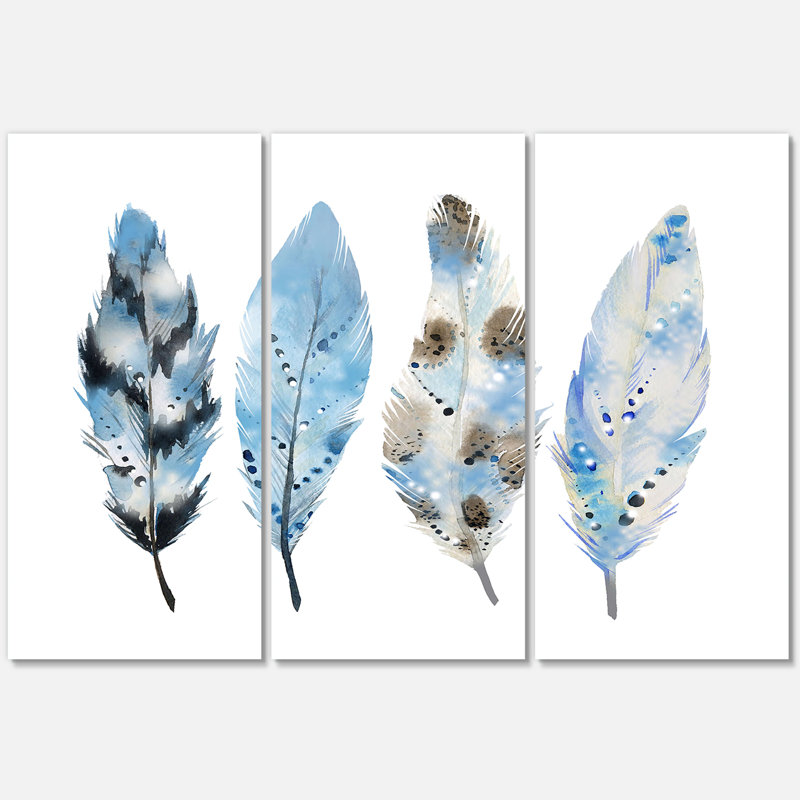 Blue Boho Feathers I - impression de 3 pièces