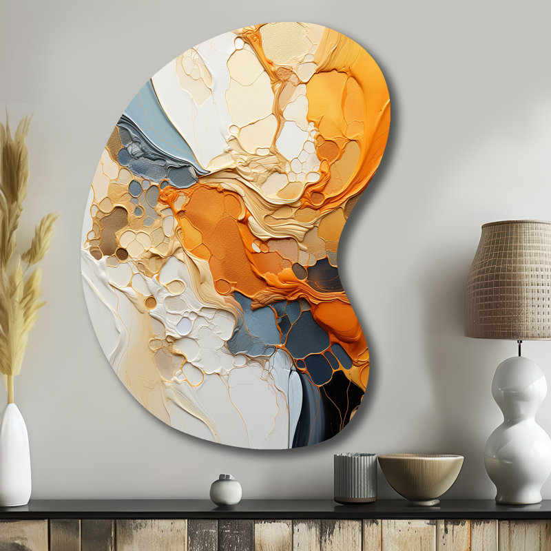 «Orange Blue Line Art Abstract Expressionism - Asymmetric Line Art, art mural en métal, forme irrégulière, reproduction de sculpture murale en métal