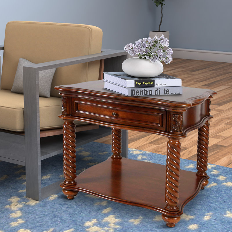 Kshaf Solid Wood Top 1 End Table with Storage