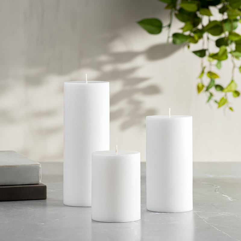 Unscented Pillar Candle, White, 4" H x 3" W x 3" D