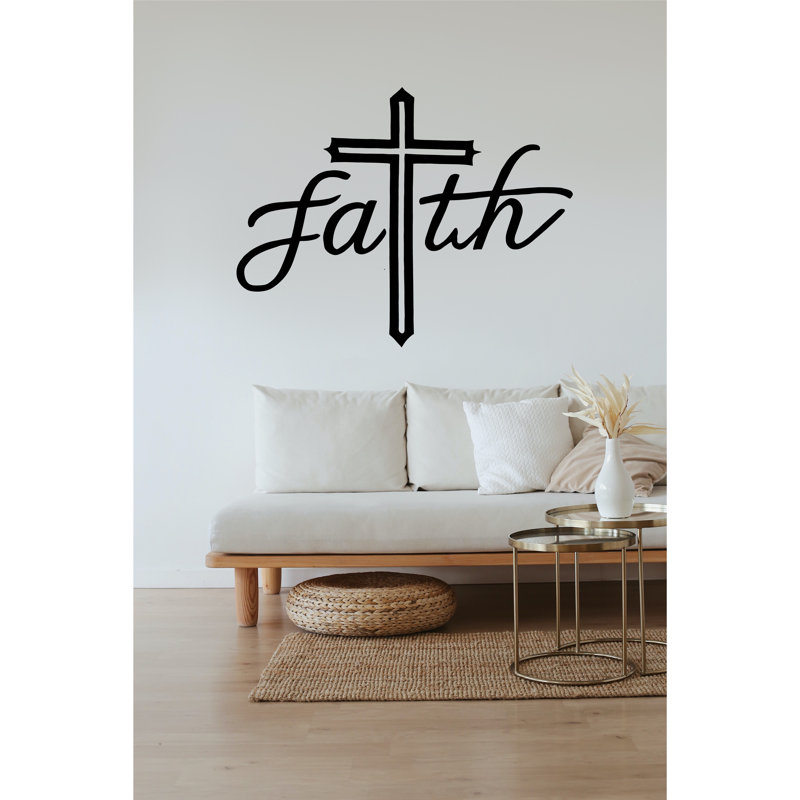 Faith Cross Wall Decal Christian, Noir, noir, noir, noir, H 9 po x l 7 po x P 1 po