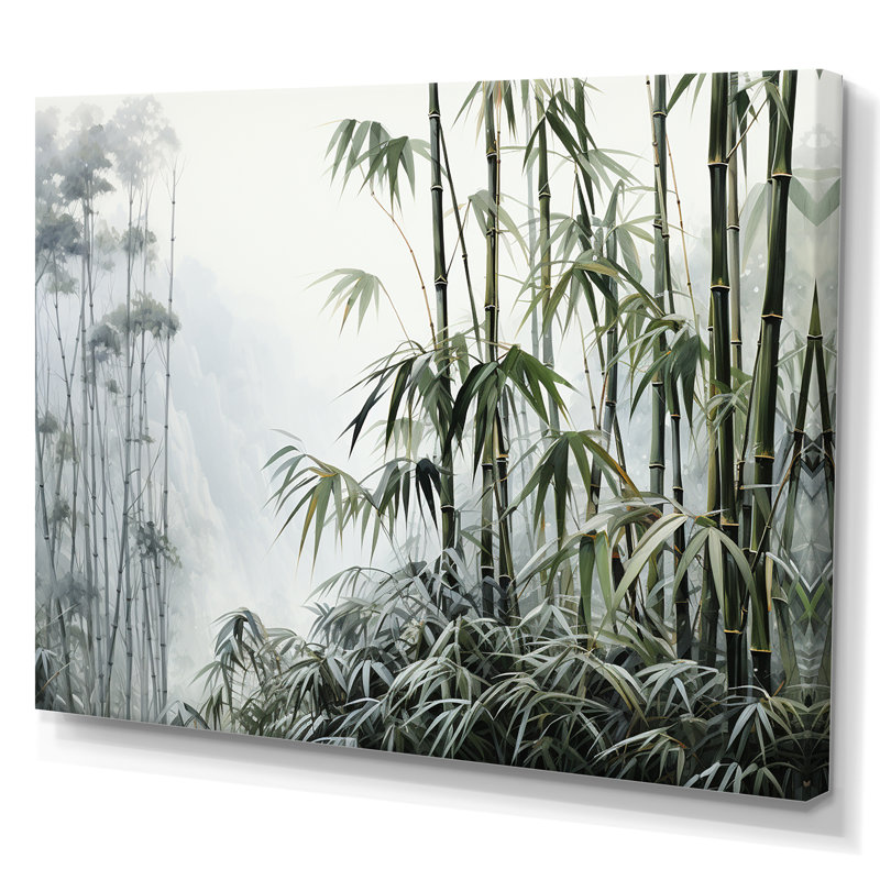 Gris et vert bambou tranquillité II - art mural Chine, Toile tendue, H 24 po x l 32 po x P 1 po