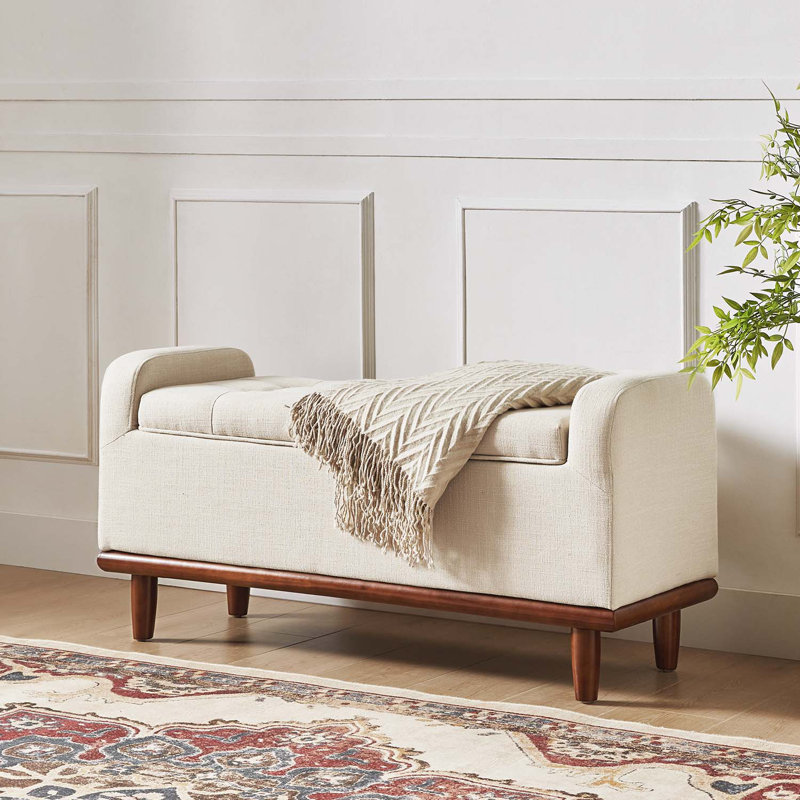 Jason Polyester Upholstered Storage Bench, Ivory
