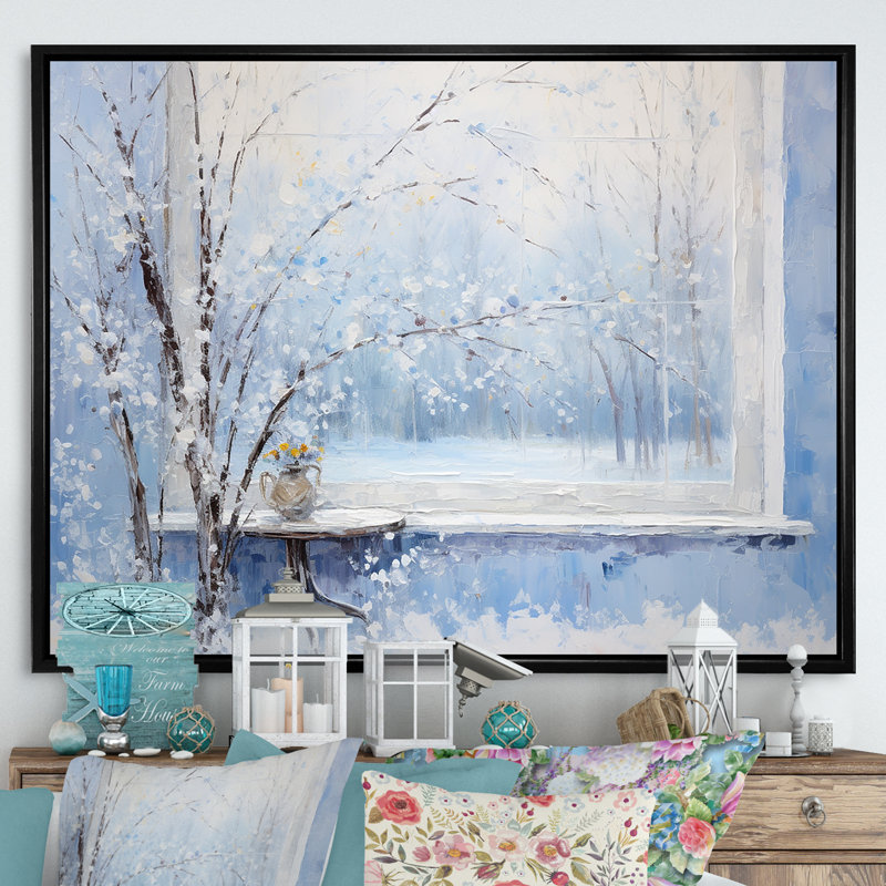 «Winter Landscape Snowfall Forest II - Winter Landscape», art mural, Cadre flottant noir, H 16 po x l 32 po x P 1 po