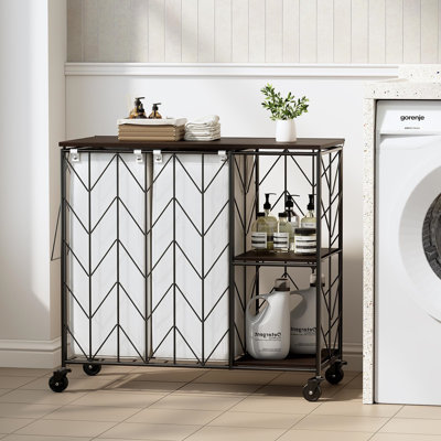 Rolling Laundry Basket with Lid, Shelves