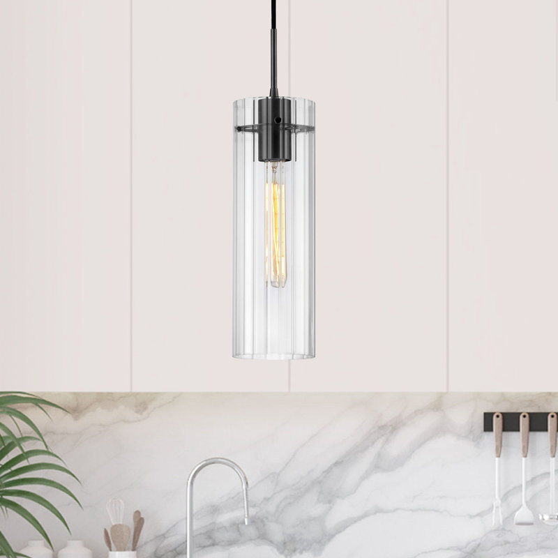 Luminaire suspendu cylindrique à 1 lumière Breckynn, Noir mat