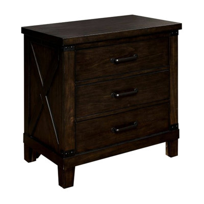 Rustic Bedroom Solid Wood 3 Bedside Table With Dark Walnut Finish And Black Pulls Bar For Use