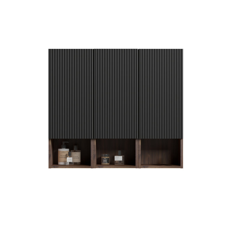 Black & Walnut Bathroom Floating Side Cabinet