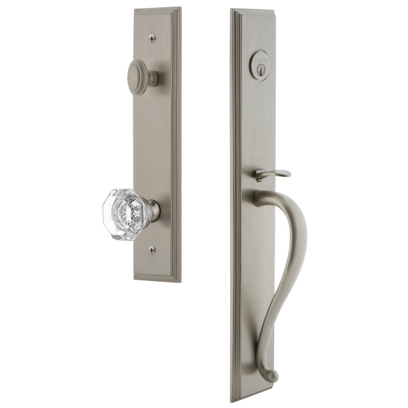 Carré Handleset with Single Cylinder Deadbolt and Chambord Door Knob and Rosette, Satin Nickel, 2.375"