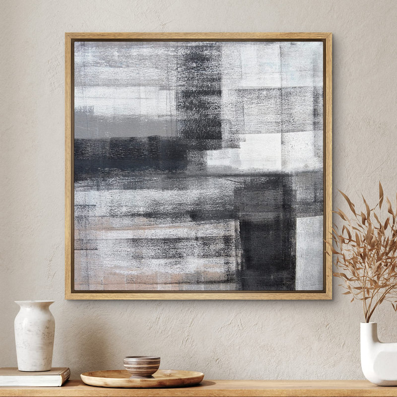 Faded Black White Paint Stroke Color Field Geometric ShapesModern Art Alternative Dramatic Cool, impression sur toile