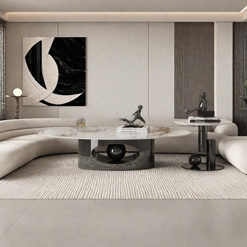 Light luxury simple oval rock panel coffee table