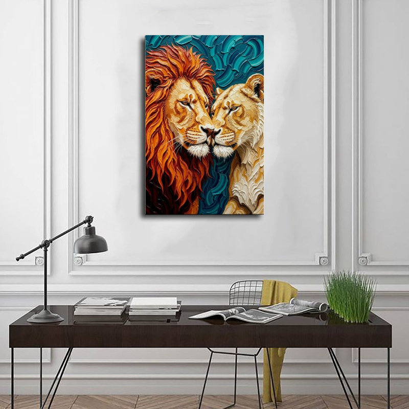 Impression sur toile, art de couple de lion, décoration murale de la faune, impression d'animaux Safari-2 affiche rétro