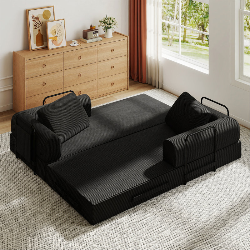 Canapé-lit convertible avec coussin cylindrique - Coussin pliant en velours côtelé avec cadre de forme fixe pour le salon, la chambre à coucher, le salon