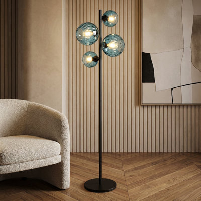 Valo 4-Light Black Glass Globe Floor Lamp