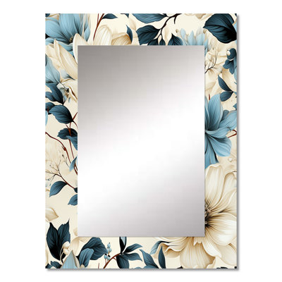 Dingyue Sandy Beige And Blue Hydrangea Tranquility - Floral Unique Wall Mirror, Floral Mirror, Printed Metal Art
