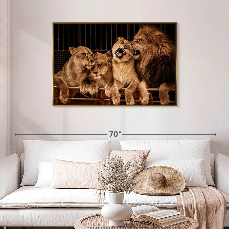 Pride Of Lions, Floating Frame Gold, 43" X 29"