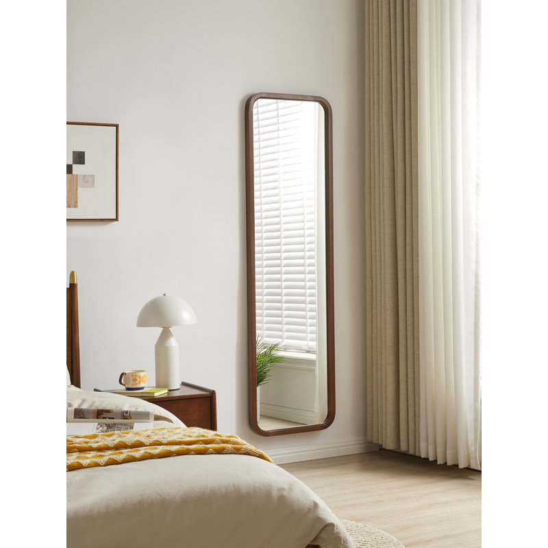 Miroir arqué pleine longueur avec support, conception murale ou inclinée, Noyer