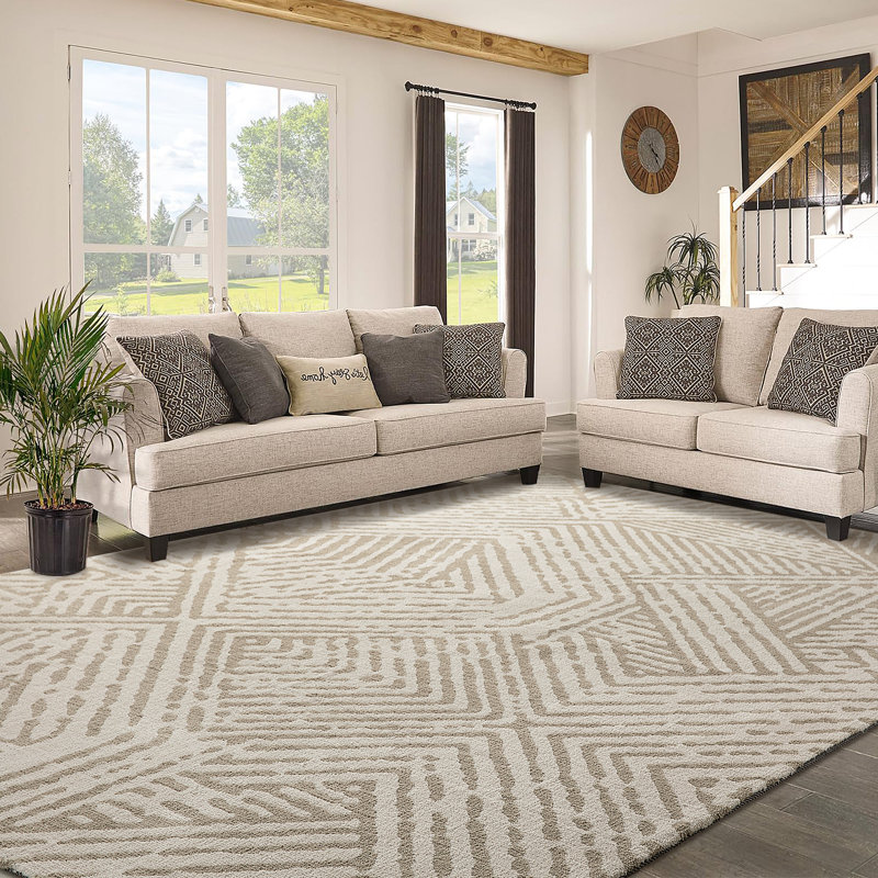 Tapis tissé à la machine à motif géométrique en polyester 8 pi x 10 pi Southborough