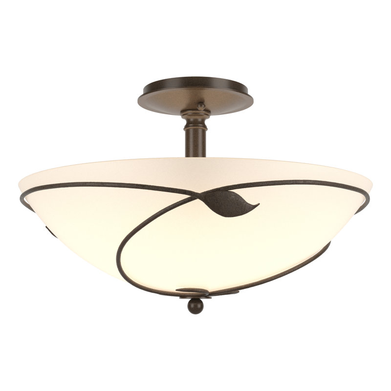 Leaf Semi Flush Mount, Bronze, Opal, 11" H x 16" W x 16" D