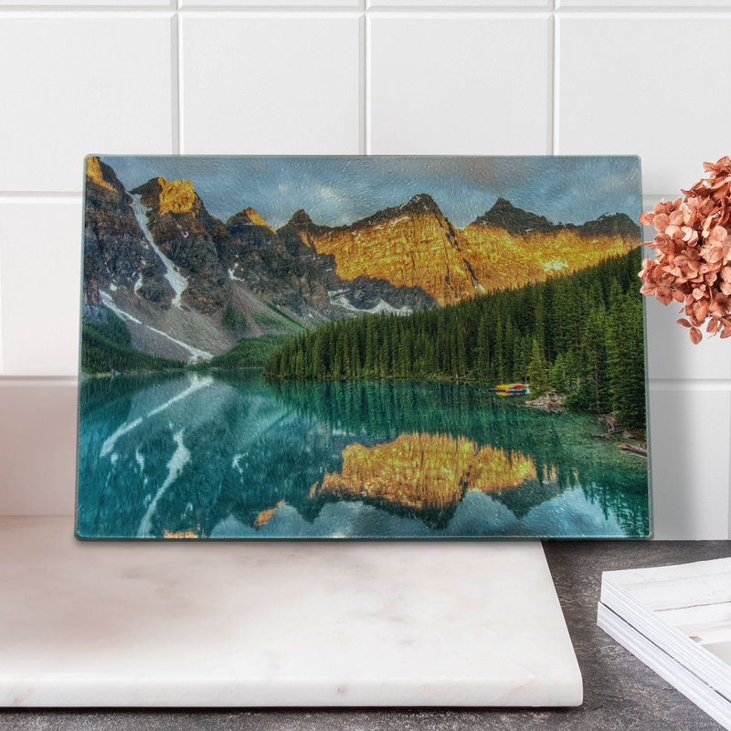 Multicolore planche à découper en verre trempé Ambesonne Forest Moraine Lake Canadian