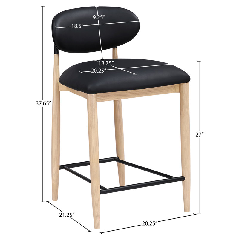 Tabouret Riccio, Naturel, Fini thermolaqué, Cuir végétalien noir