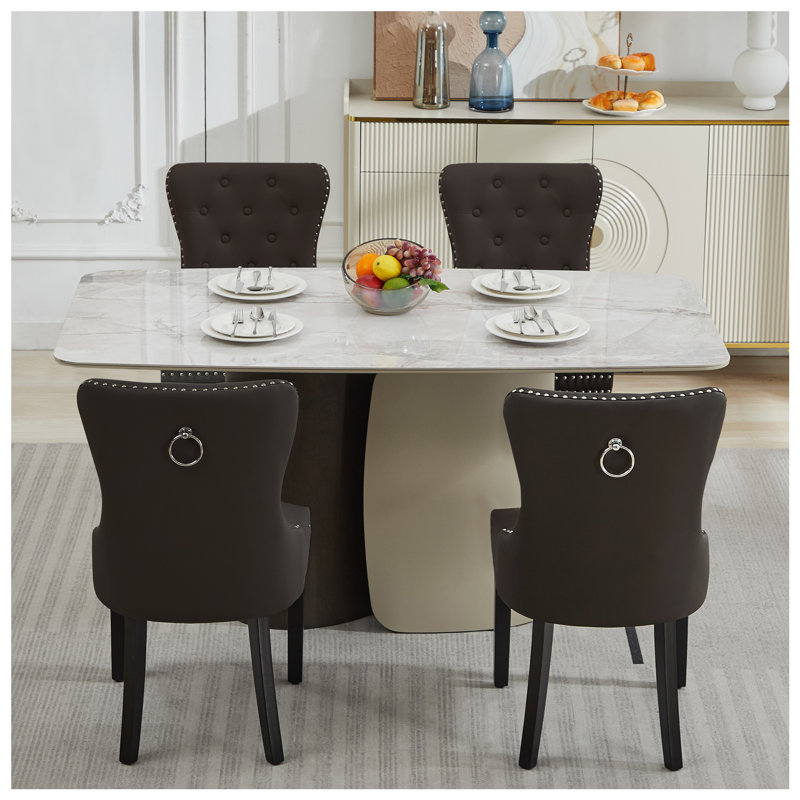 PU Leather Dining Chairs with Pull Ring, Brown